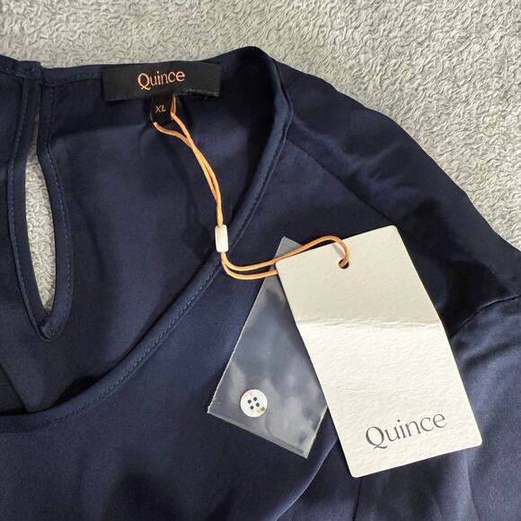 Quince Washable Stretch Silk Tee, Navy, XL - Picture 4 of 4